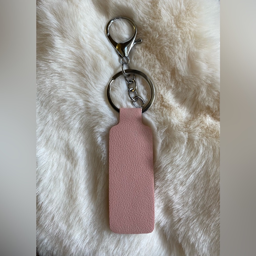 LIGHT PINK Faux Leather Keychain SilverTone Hardware Custom Embossed